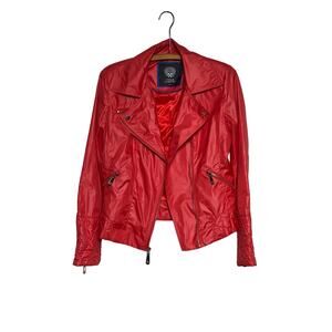 Vince Camuto red cropped quilted moto jacket M